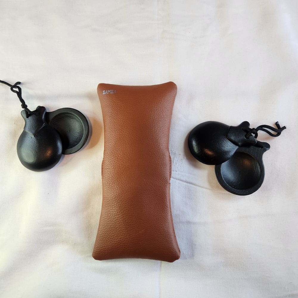 Samba Castanets Set With Storage Case Ebony Dark Black Wood Made In Spain